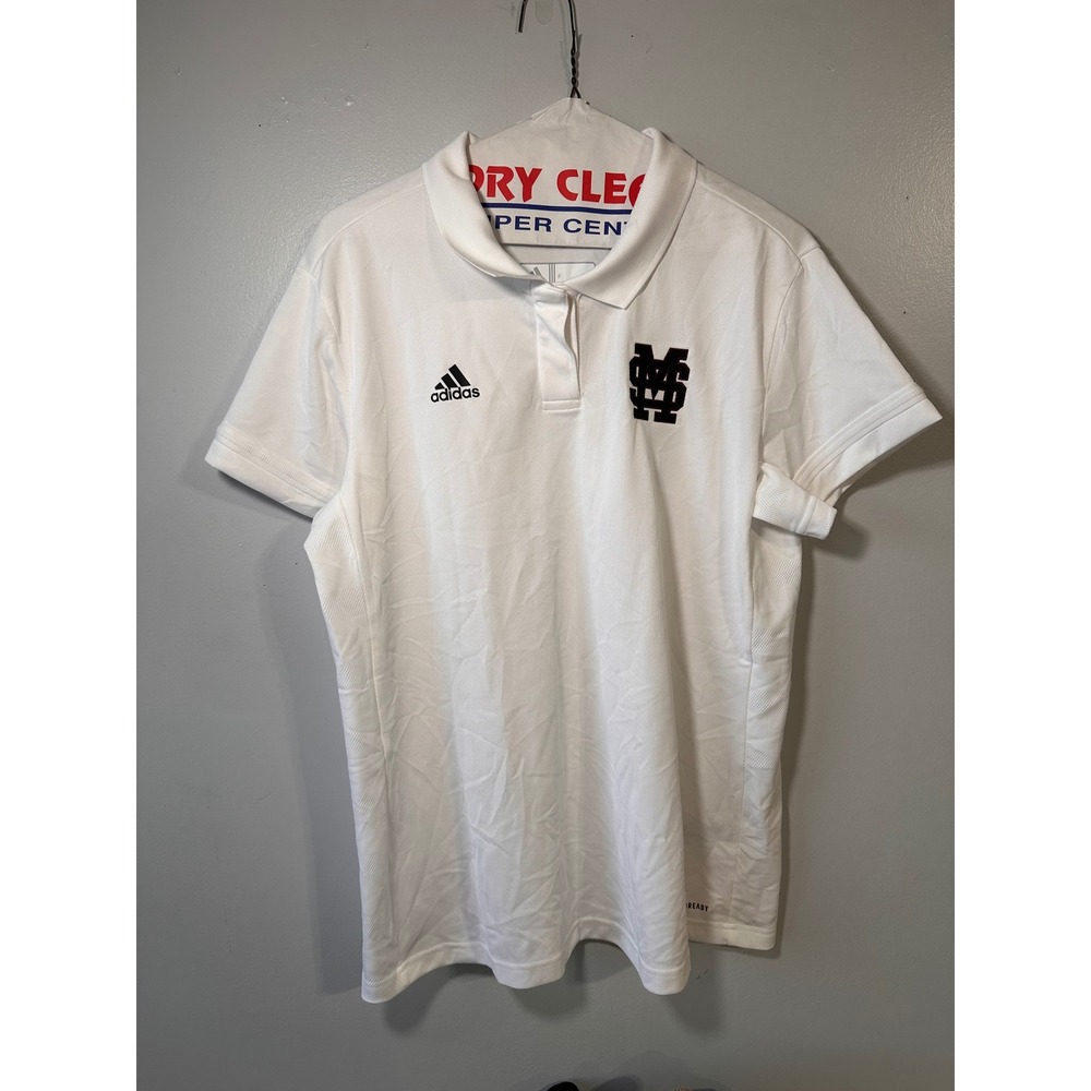 Adidas Mississippi State Bulldogs Polo Shirt XL White AEROREADY MSU Logo